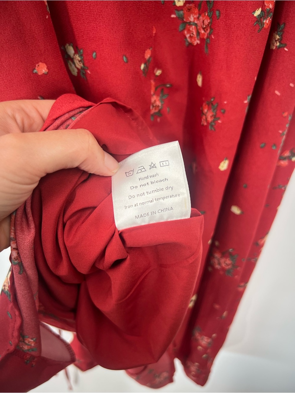 Simple Retro Kimura Floral Print Wrap Midi Dress Red - Picture 9 of 9